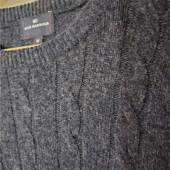 Blue Harbour Medium Navy 100% Lambswool Long Sleeve Crewneck Sweater - Picture 3 of 10